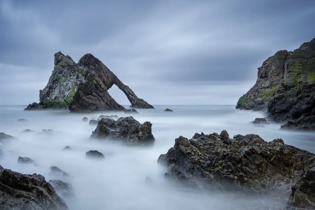 Bow Fiddle Rock at Portknockie on the Moray coast, photographed by Mike Custer