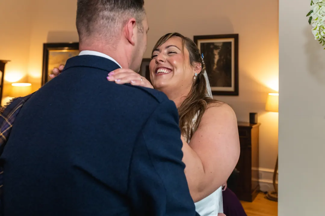 Bride and Groom emotional moment at Logie Country House, Aberdeen