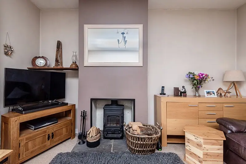 Living room with wood-burning stove