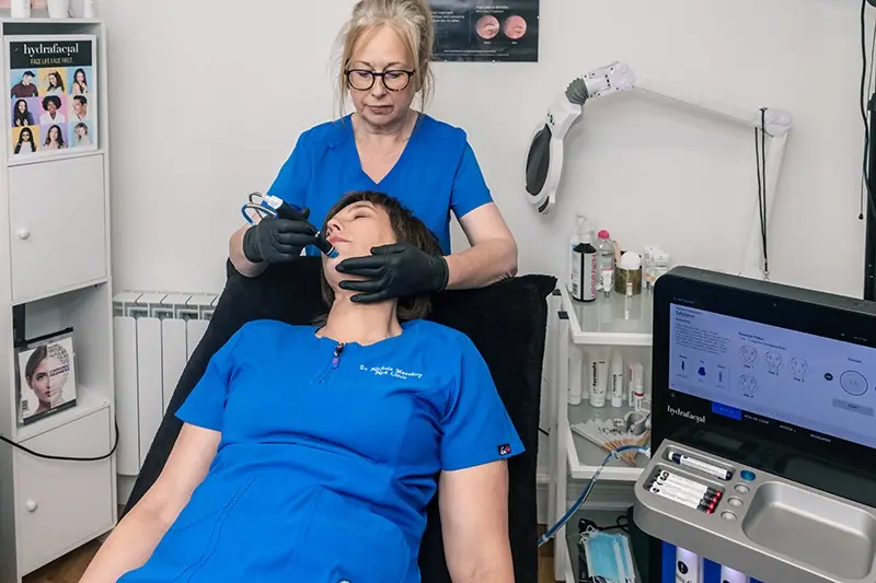 Clinician using treatment equipment