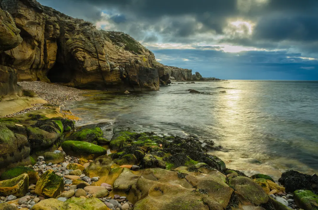 Evening light on a rocky cove